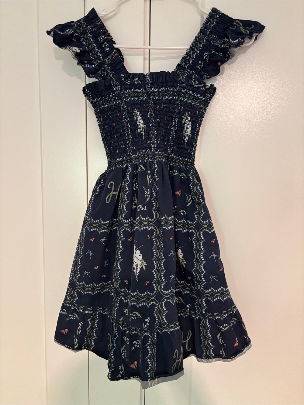 Smocked Navy Mini Dress with Ruffle Straps